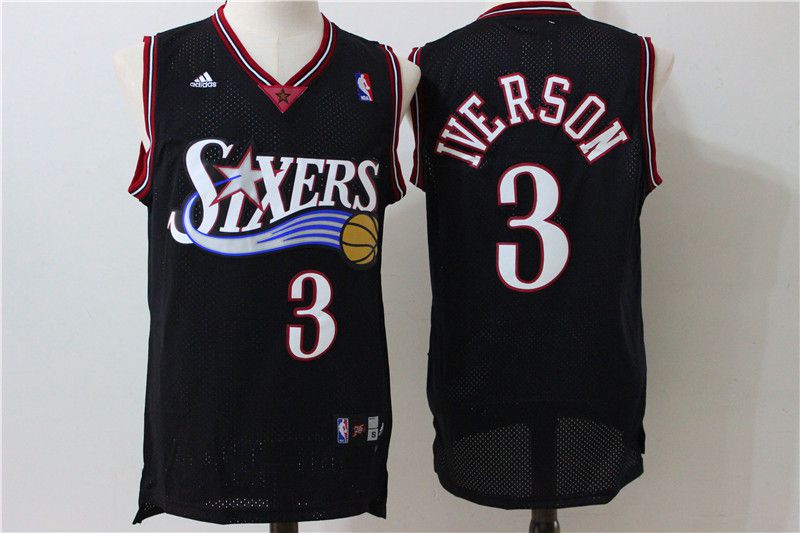 Men Philadelphia 76ers #3 Iverson Black Throwback Adidas NBA Jersey->philadelphia 76ers->NBA Jersey